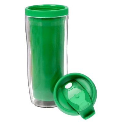 Кружка-термостакан пластиковая, зелёная, с крышкой, под полиграфическую вставку