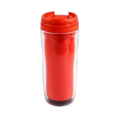 Кружка-термостакан пластиковая, красная, с крышкой, под полиграфическую вставку
