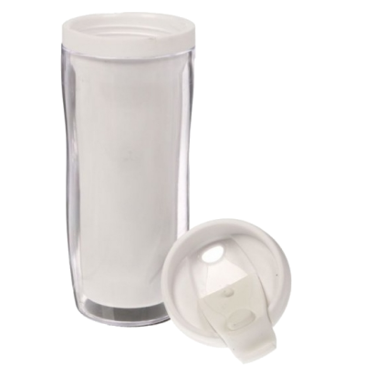 Кружка-термостакан пластиковая, белая, с крышкой, под полиграфическую вставку