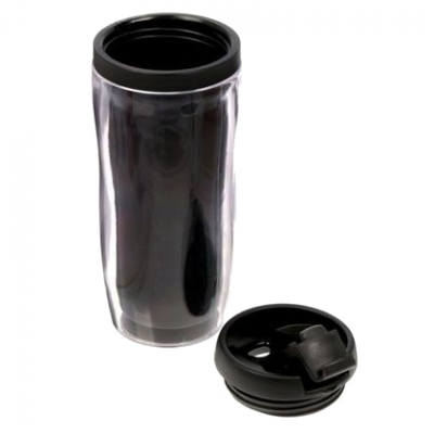 Кружка-термостакан пластиковая, чёрная, с крышкой, под полиграфическую вставку