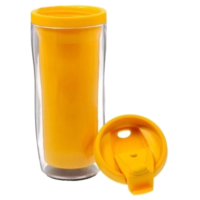 Кружка-термостакан Жёлтая  с крышкой пластиковая под полиграфич. вставку