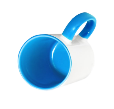 Кружка для сублимации белая, внутри и ручка голубая, Премиум