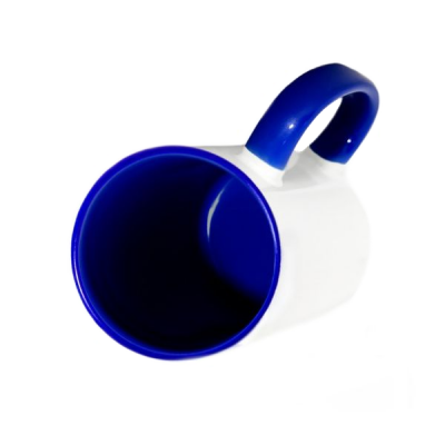 Кружка для сублимации белая, внутри и ручка синяя, Премиум