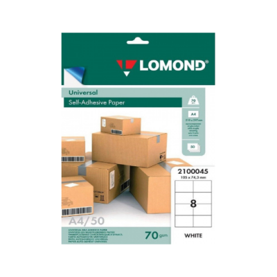 Самоклеющаяся бумага Lomond 8 делений 105 Х 74.3, А4, 70 г/м, 50 л. Универсальная (2100045)