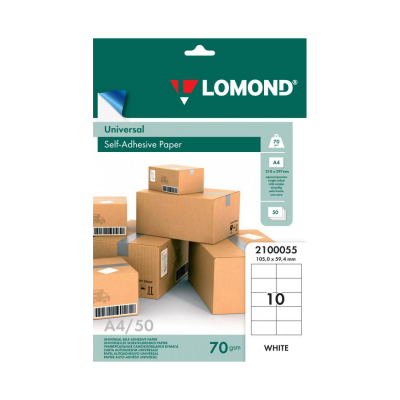 Самоклеющаяся бумага Lomond 10 делений 105 Х 59.4, А4, 70 г/м, 50 л. Универсальная (2100055)