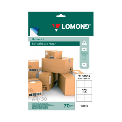 Самоклеющаяся бумага Lomond 12 делений 105 Х 48, А4, 70 г/м, 50 л. Универсальная (2100065)