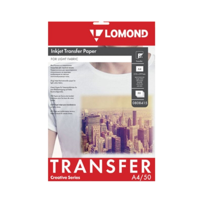 Термотрансферная бумага LOMOND, формат А4, для светлых тканей, 50 л, (0808415)