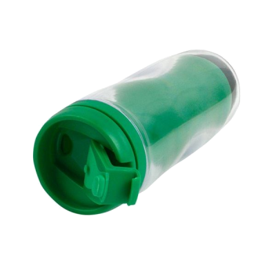 Кружка-термостакан пластиковая, зелёная, с крышкой, под полиграфическую вставку