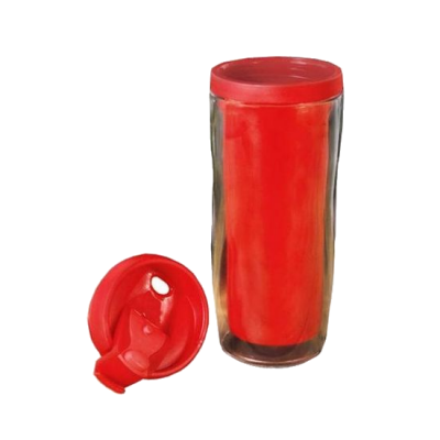 Кружка-термостакан пластиковая, красная, с крышкой, под полиграфическую вставку