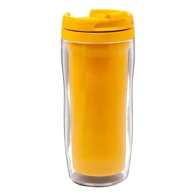 Кружка-термостакан пластиковая, жёлтая, с крышкой, под полиграфическую вставку