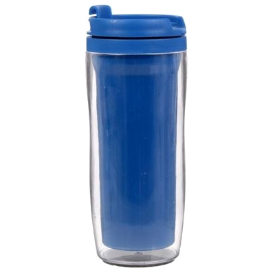 Кружка-термостакан пластиковая, синяя, с крышкой, под полиграфическую вставку