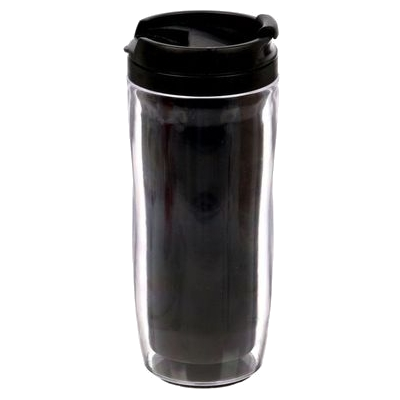 Кружка-термостакан пластиковая, чёрная, с крышкой, под полиграфическую вставку