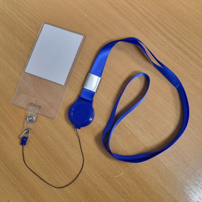 Лента для бейджа Стандарт; с ретрактором; Синяя, ширина 15 мм, длина 80 см